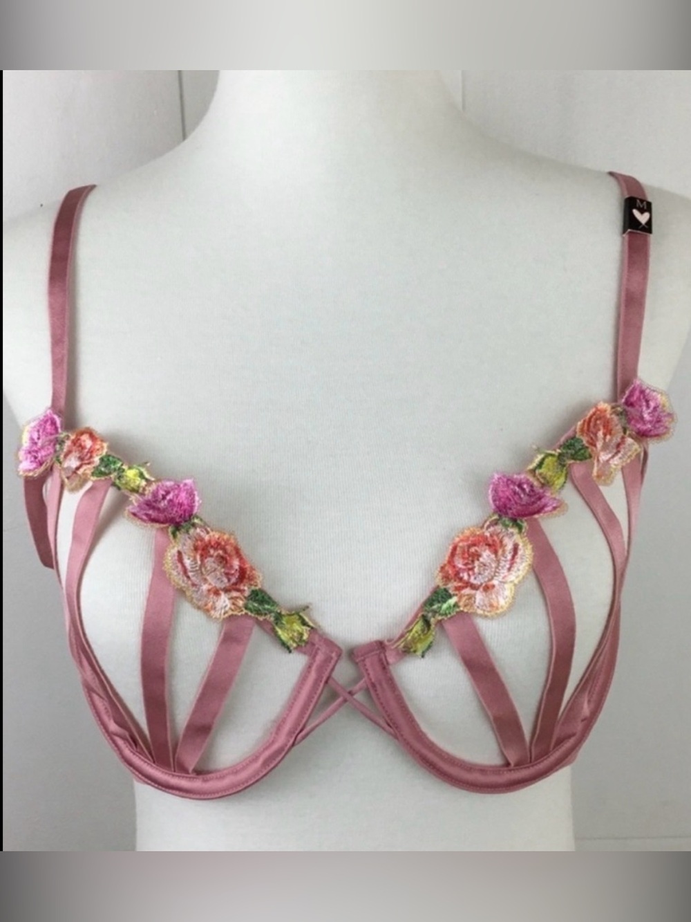Victoria's Secret Open Cup Balconette Bra Rose Embroidered Size M NWT